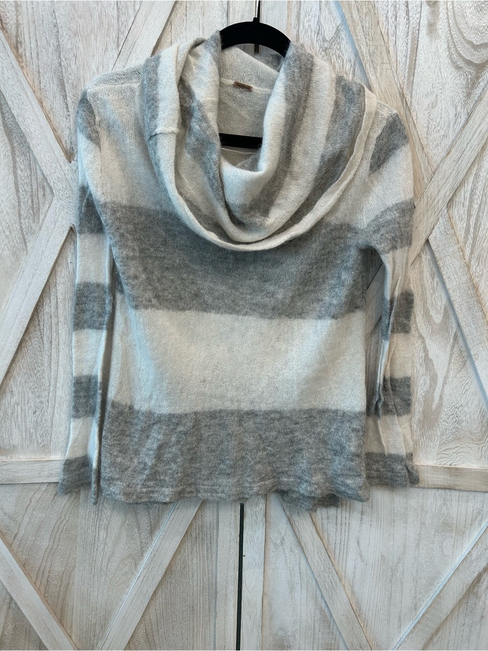 Free People Striped Cowl Neck Sweater - Gray & Cream
